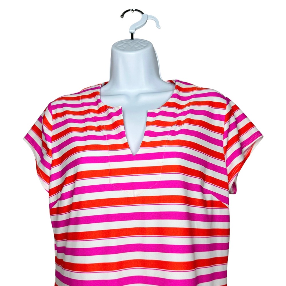 Jude Connally Laney Tunic Dress Pink Orange Stripe Resort Preppy Size L USA Made - Picture 6 of 13